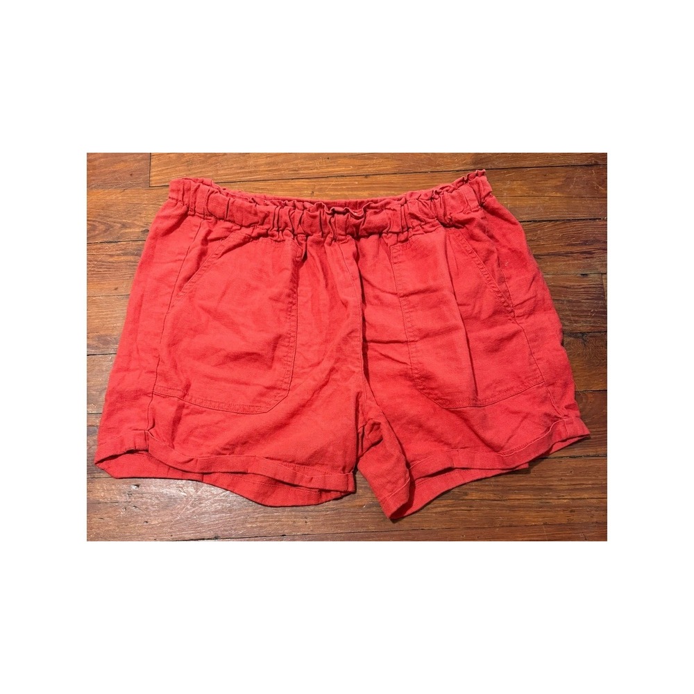 Briggs Womens XL Coral Red Linen Blend Elastic Waist Pull On Shorts Pockets
